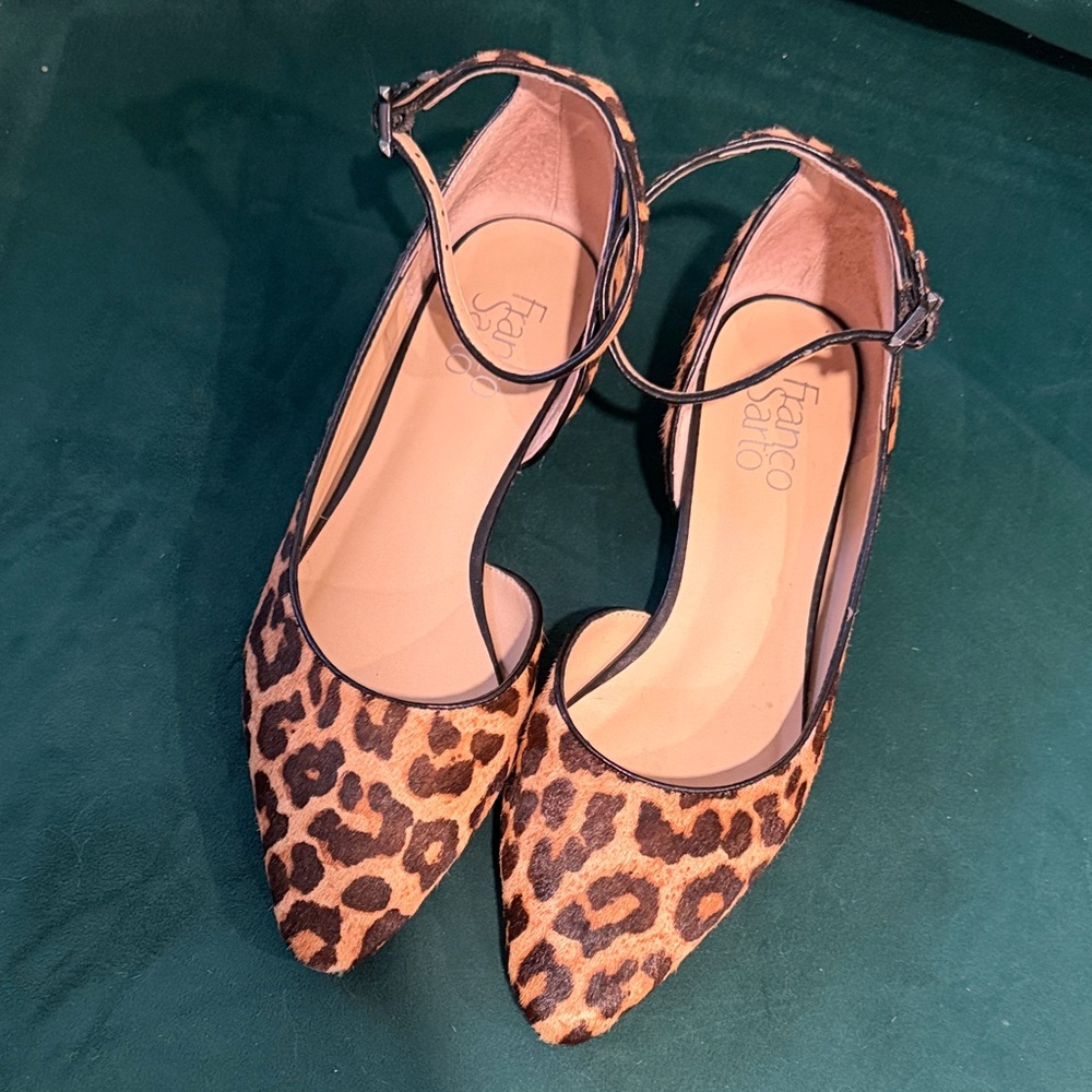 Franco Sarto Animal Print Flats with Ankle Strap